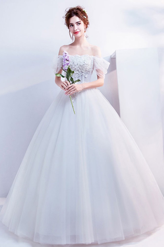 Off Shoulder Princess Ball Gown Wedding Dress With Flowers Lace Up ...