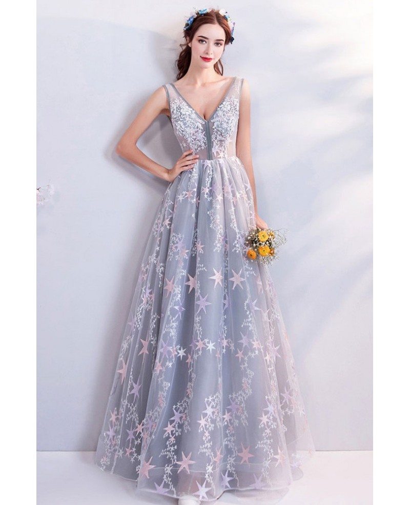 a line tulle prom dresses