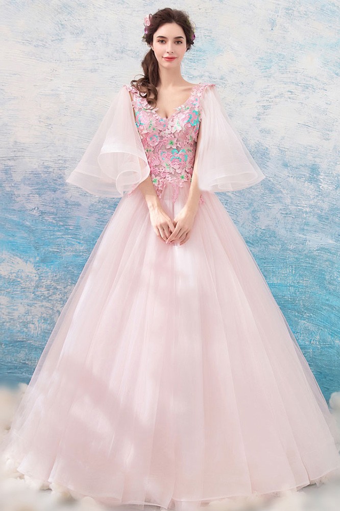 Pink ball hotsell gown with sleeves