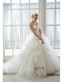 Ball-Gown Sweetheart Court Train Organza Wedding Dress With Beading Appliques Lace Cascading Ruffles
