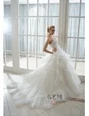 Ball-Gown Sweetheart Court Train Organza Wedding Dress With Beading Appliques Lace Cascading Ruffles