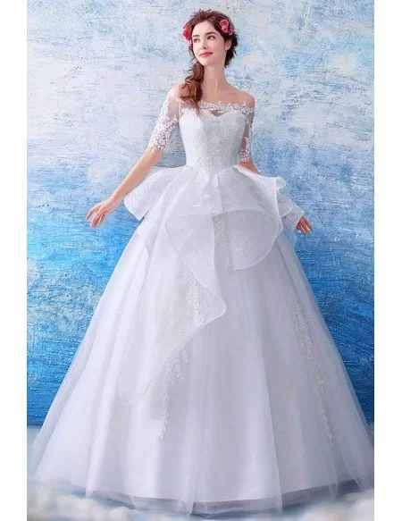 Gorgeous Off Shoulder Ruffled Wedding Dress Ball Gown With Sleeves