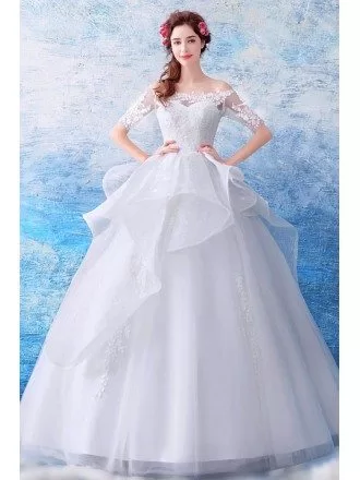 Gorgeous Off Shoulder Ruffled Wedding Dress Ball Gown With Sleeves