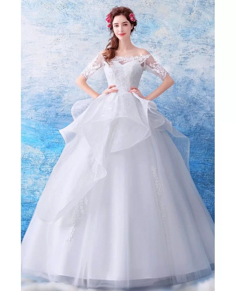 Funyue Elegant Muslim Wedding Dress Long Sleeve Luxury Chapel Train Gorgeous  Ball Gown Bride Dress Plus