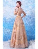 Sparkly Gold A Line Long Formal Dress With Long Sleeves