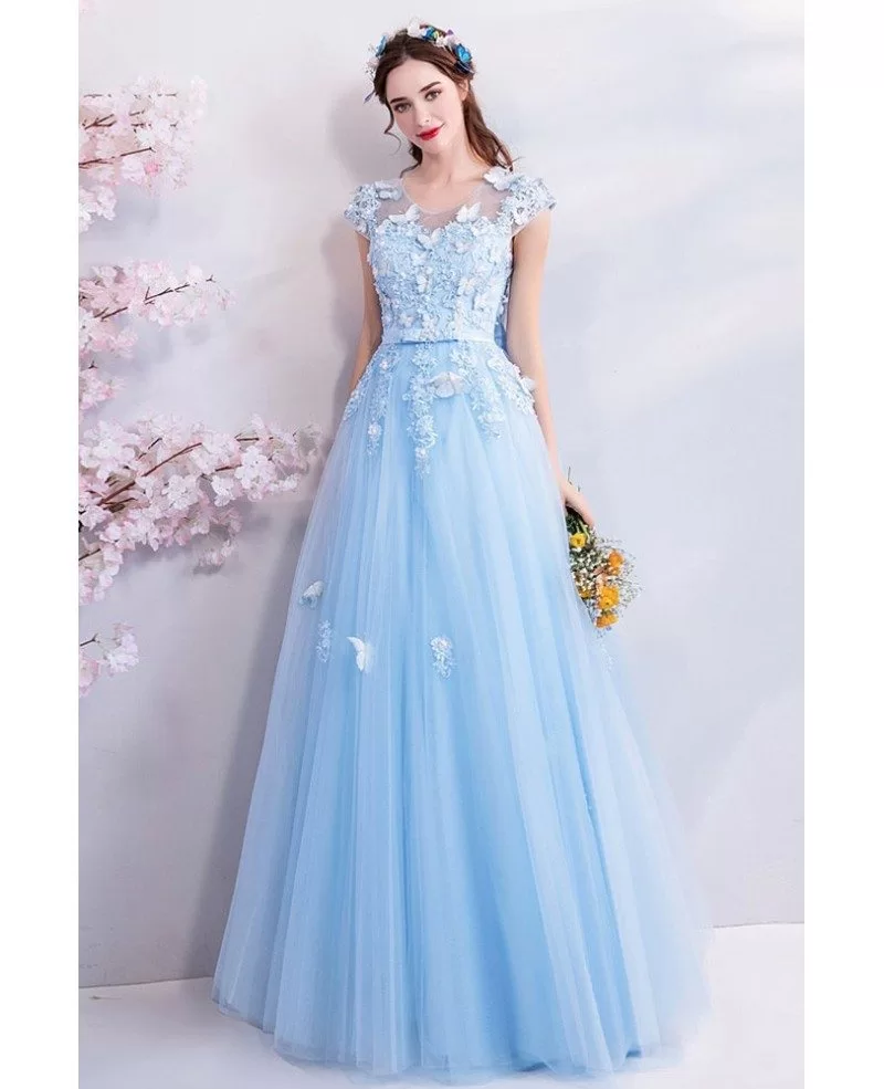 Tulle Line Party Prom Dress, Tulle Prom Dress Sleeves