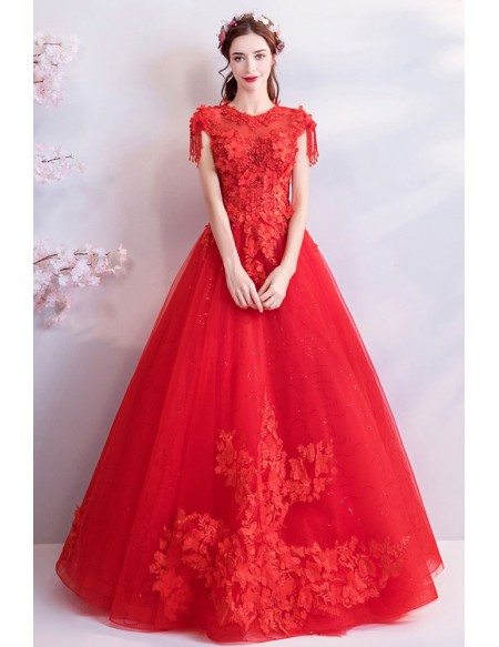 Formal Red Appliques Ball Gown Prom Dress With Keyhole Back Wholesale # ...