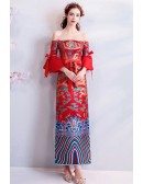 Unique Chinese Dragon Totem Formal Party Dress Off Shouler Sleeves