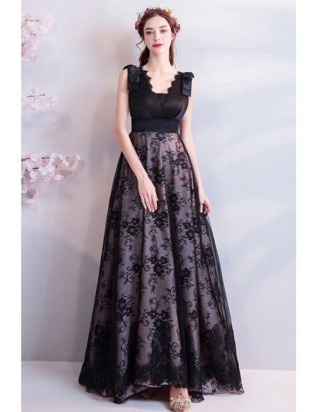 black lace a line dress
