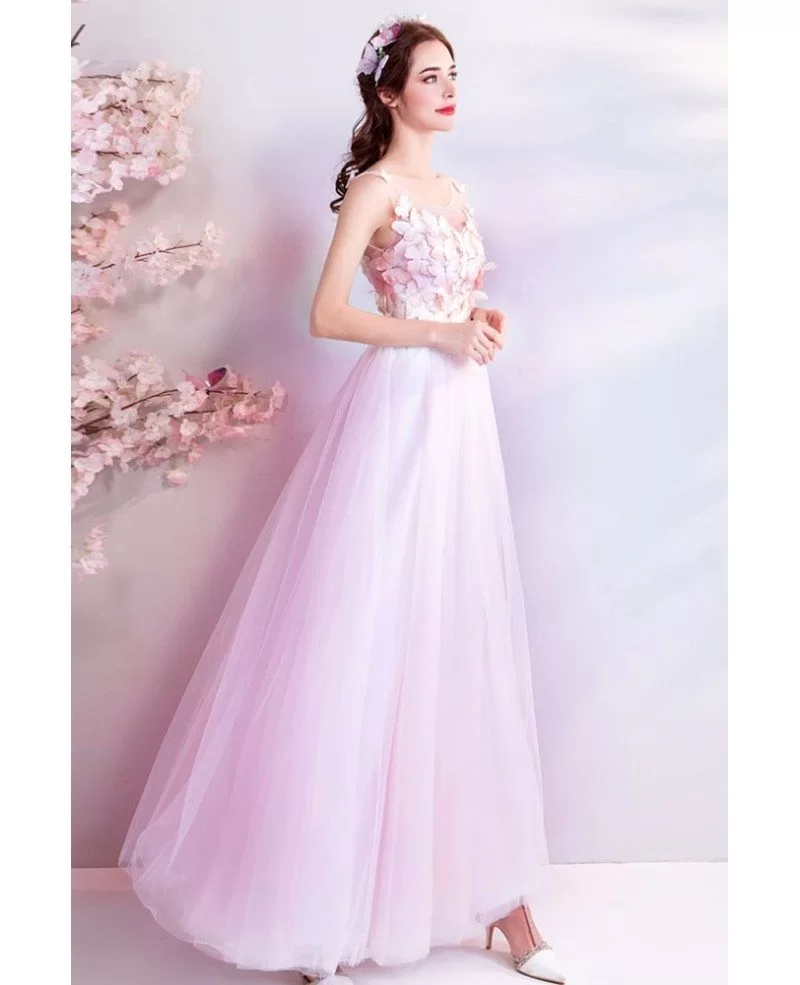 [$148.99] Stunning Beaded Embroidery Aline Tulle Pink Prom Dress Sleeveless  Wholesale #T79034 