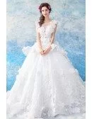 Dreamy Flowers Big Ball Gown Wedding Dress Sleeveless