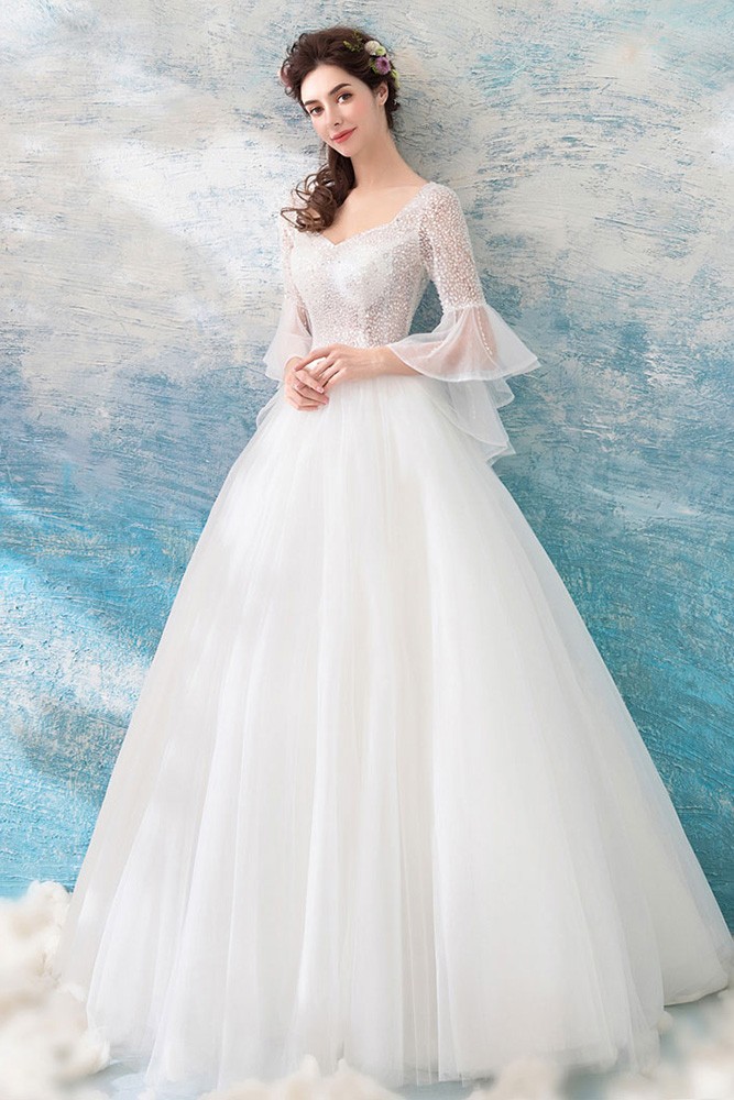 Bell sleeve clearance ball gown