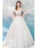 Special Sheer Top Ball Gown Wedding Dress With Bling Bell Sleeves