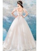 Fancy Lace Trim V-neck Tulle Wedding Dress With Sleeves