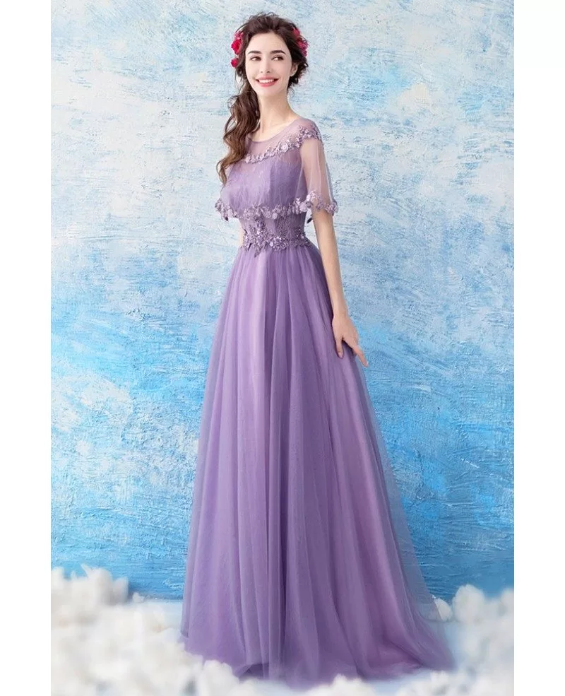 Elegant Purple Long Tulle Prom Formal 