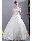 Gorgeous White Lace Trim Ball Gown Wedding Dress Off Shoulder