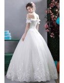 Gorgeous White Lace Trim Ball Gown Wedding Dress Off Shoulder