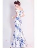 Special White With Blue Tight Mermaid Prom Dress Off Shoulder