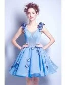 Fairytale Blue Tulle Butterfly Prom Dress Short With Lace Up