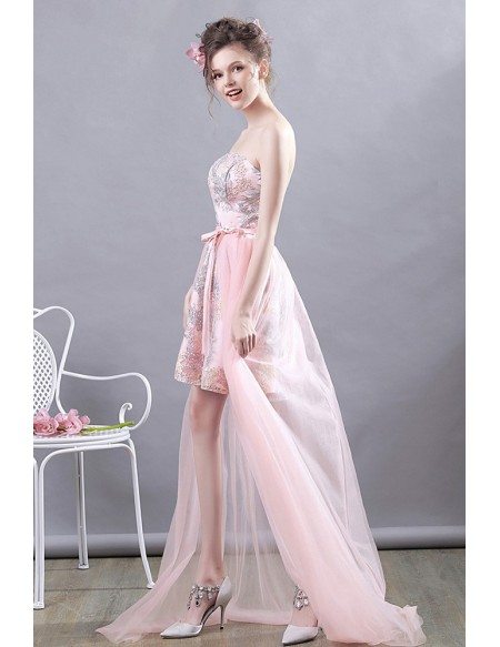 Super Cute Pink High Low Party Dress Strapless With Tulle