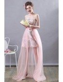 Super Cute Pink High Low Party Dress Strapless With Tulle