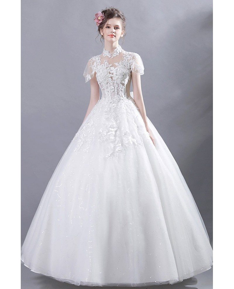 high neck ball gown wedding dress