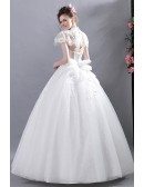 Retro High Collar Court Ball Gown Wedding Dress Lace With Sleeves
