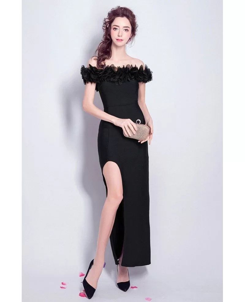 Sexy Off Shoulder Black Maxi Party Dress With Slit Front Wholesale # ...