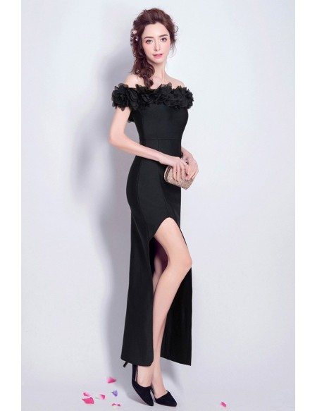 Sexy Off Shoulder Black Maxi Party Dress With Slit Front