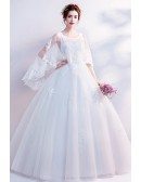 Dreamy Lace Cape Sleeves Big Ball Gown Wedding Dress Wholesale Price
