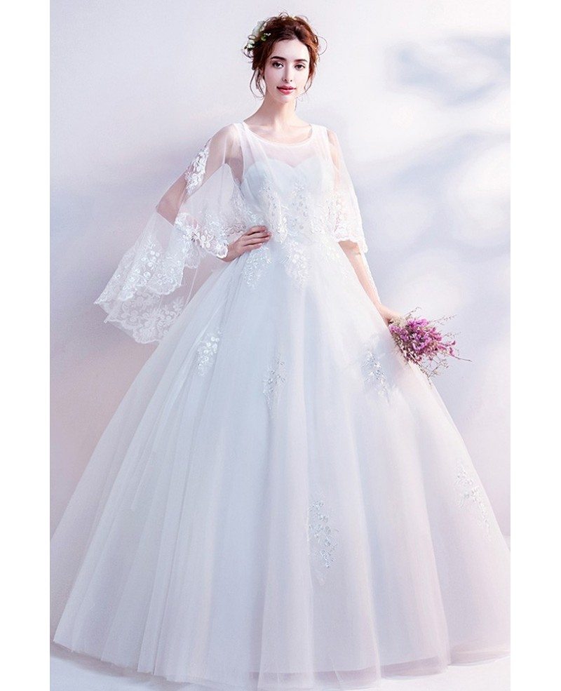 Dreamy Lace Cape Sleeves Big Ball Gown Wedding Dress Wholesale Price Wholesale T69290