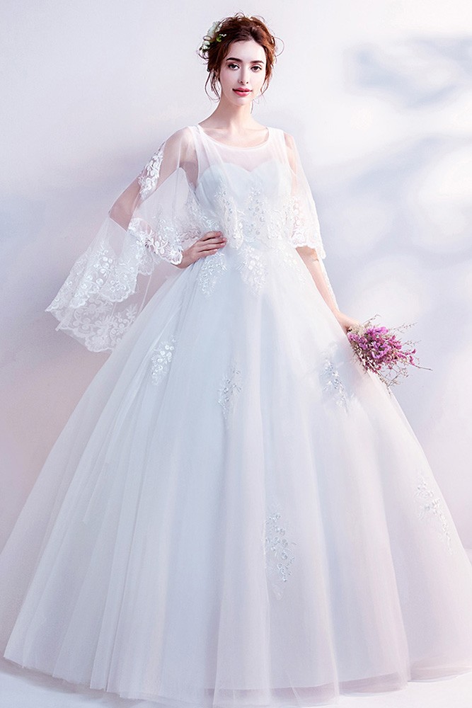 Dreamy Lace Cape Sleeves Big Ball Gown Wedding Dress Wholesale Price ...