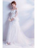Off Shoulder Long Tulle A Line Boho Wedding Dress With Flowers