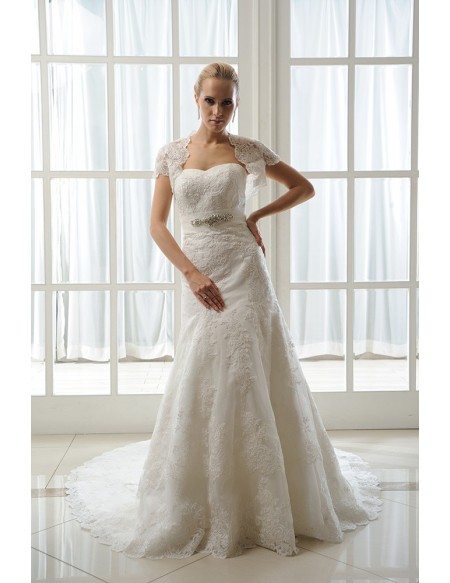 Mermaid Sweetheart Court Train Tulle Wedding Dress With Beading Appliques Lace Wraps