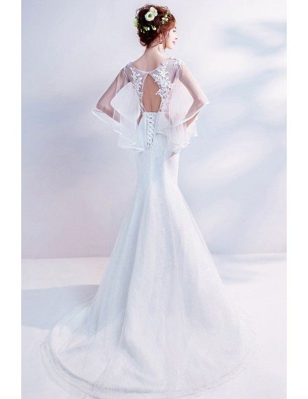 Fairy Butterfly Sleeve Slim Mermaid Wedding Dress With Train