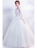 Dreamy Flowers Tulle Sleeve Ball Gown Wedding Dress With Beading