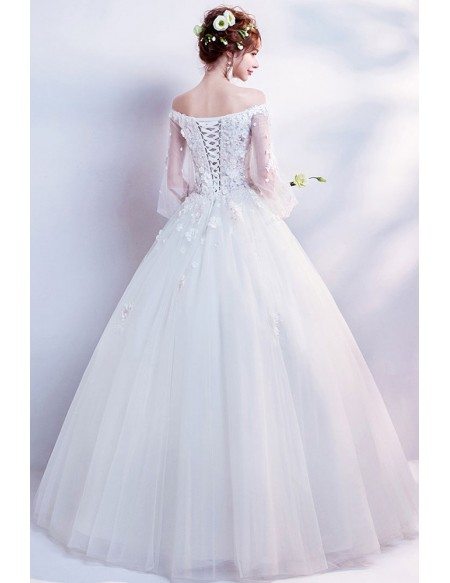 Dreamy Flowers Tulle Sleeve Ball Gown Wedding Dress With Beading