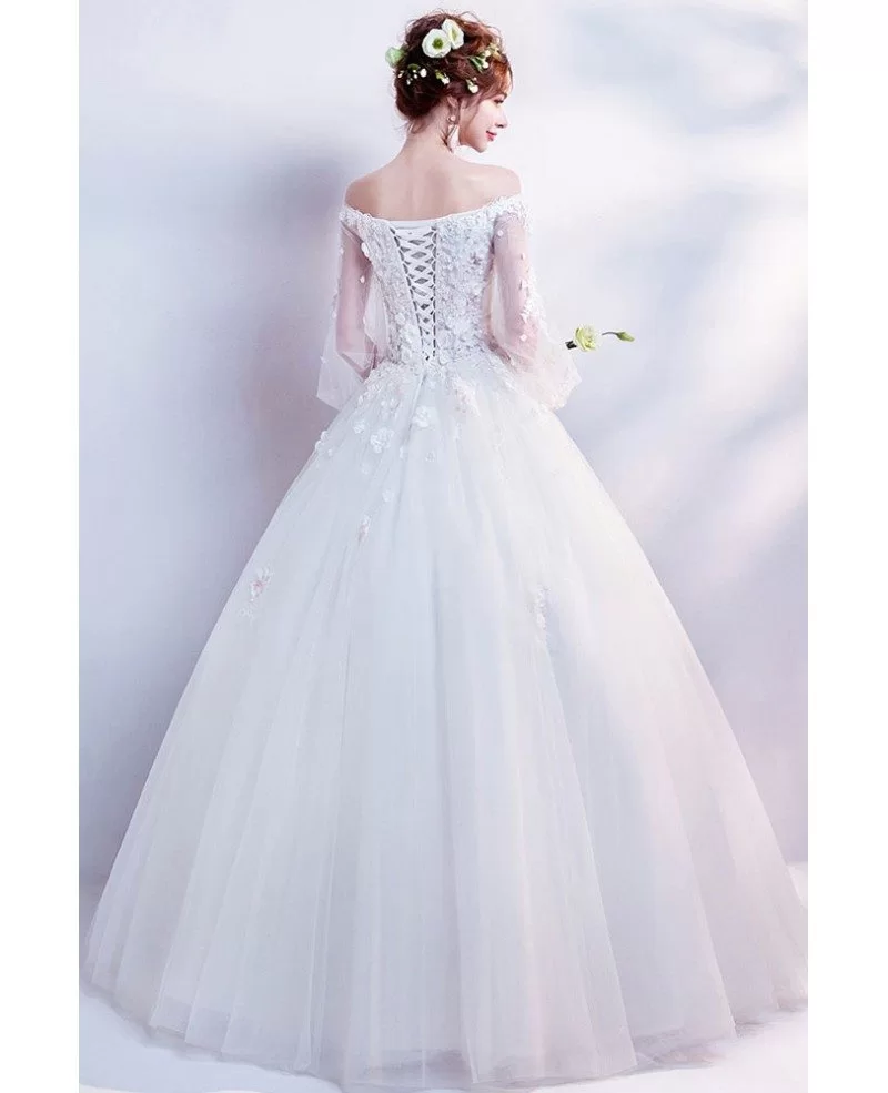 Dreamy Flowers Tulle Sleeve Ball Gown Wedding Dress With Beading ...