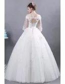 Off Shoulder Tulle Ball Gown Wedding Dress With Flower Sleeves