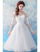 Retro Tea Length Tulle Wedding Reception Dress With Half Sleeves