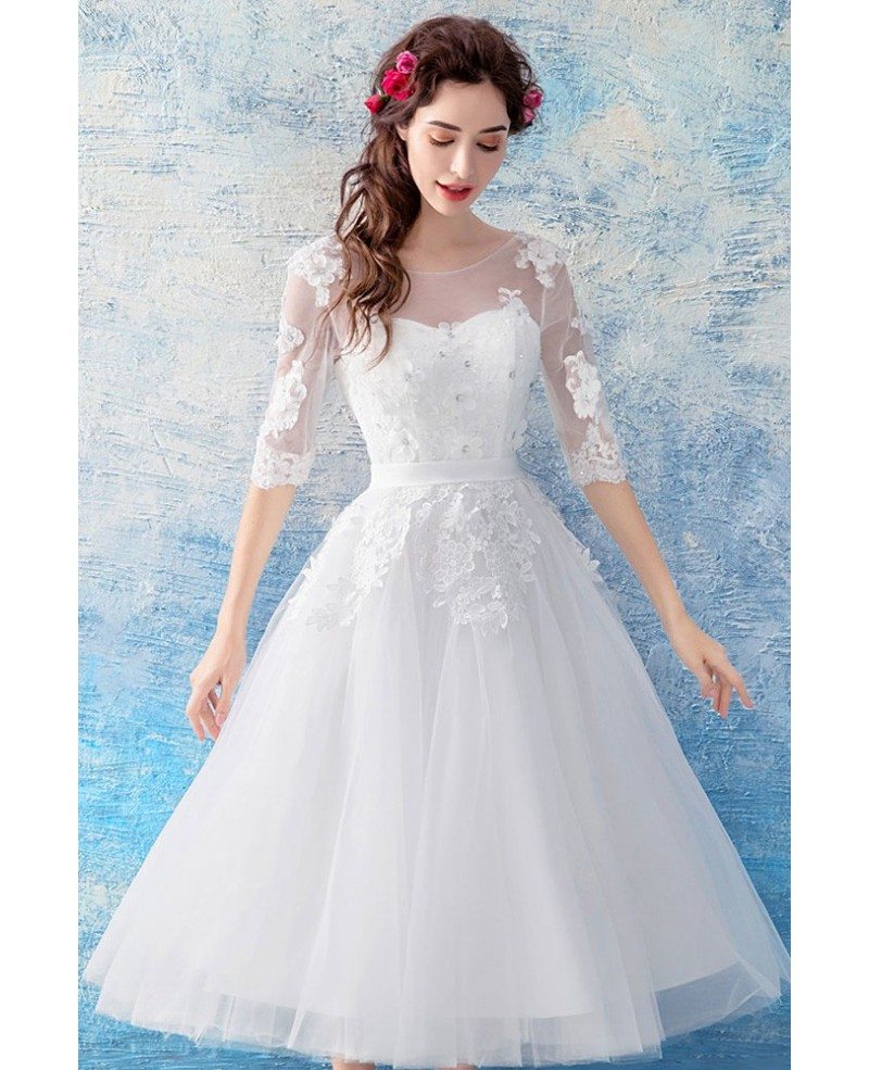 Retro Tea Length Tulle Wedding Reception Dress With Half ...