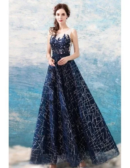 Sparkly Sequin Navy Blue Long Prom Dress With Lace Bodice Wholesale # ...