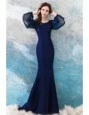 Slimming Mermaid Navy Blue Formal Dress With Long Sleeves