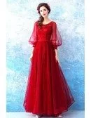 Beautiful Red Sequin Wedding Party Dress With Flare Sleeves
