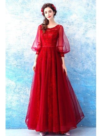 red formal dress with sleeves