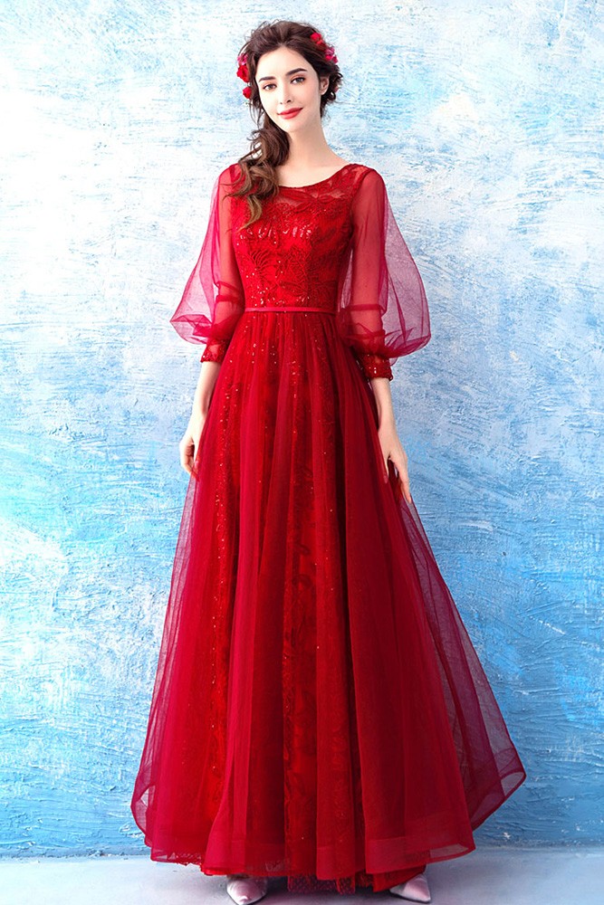 Beautiful Red Sequin Wedding Party Dress With Flare Sleeves Wholesale # 