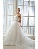 A-Line Sweetheart Court Train Organza Wedding Dress With Beading Appliques Lace