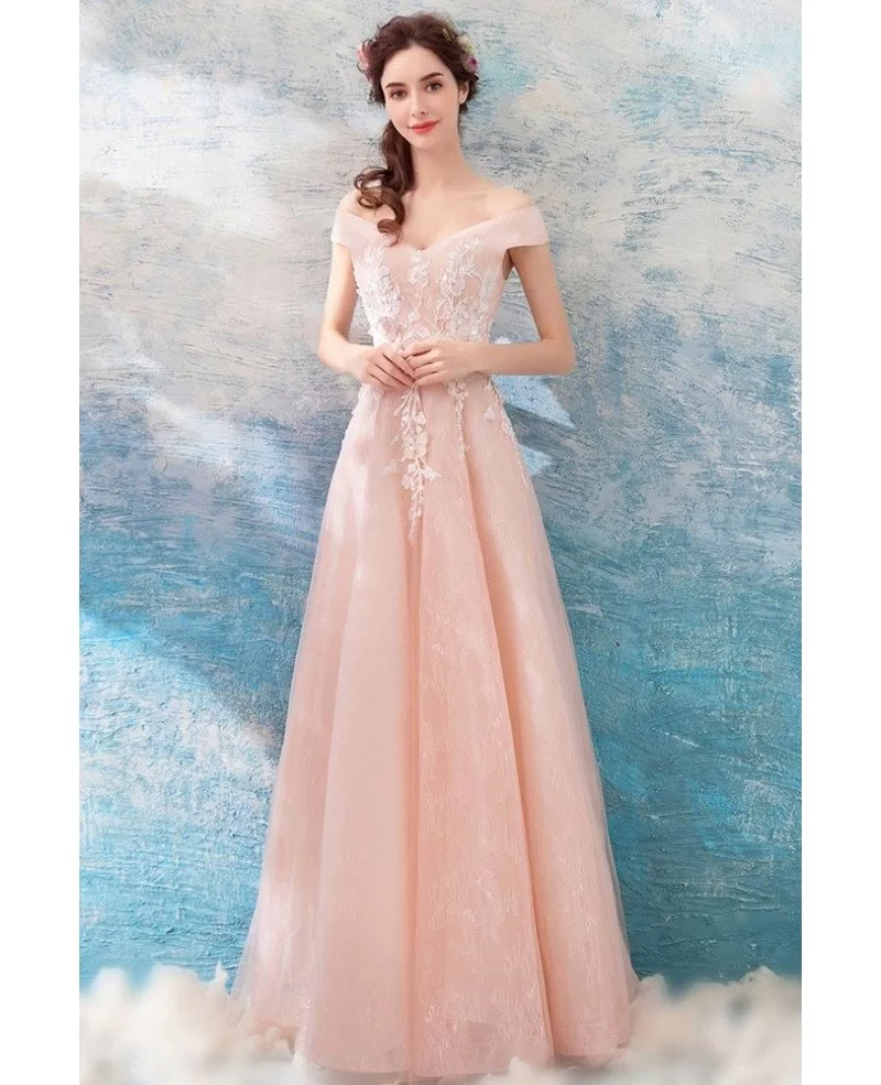 A Line Light Pink Applique Formal Dress 
