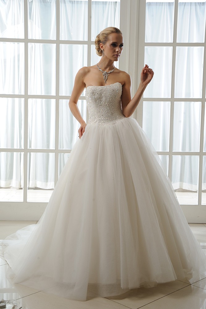 Ball-Gown Strapless Cathedral Train Tulle Wedding Dress With Beading # ...