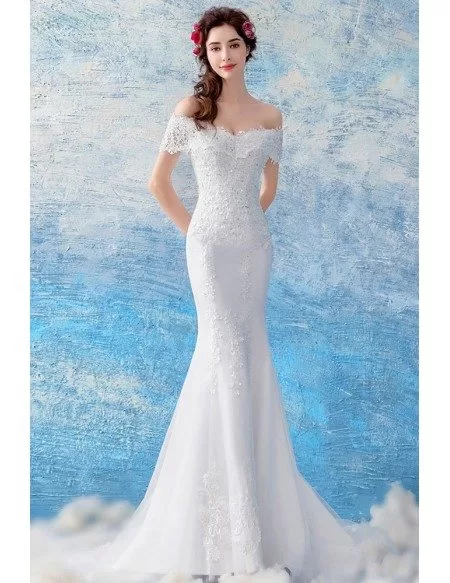 Curvy Off Shoulder Lace Mermaid Wedding Dress With Train